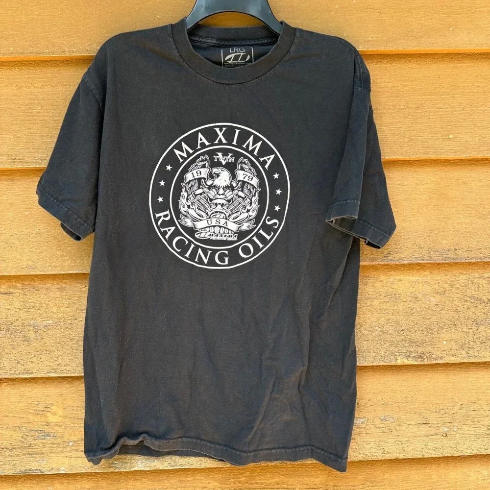 Maxima Racing Oils Twin V 1979 USA Racing Oils Black T-Shirt Size L - Picture 2 of 10